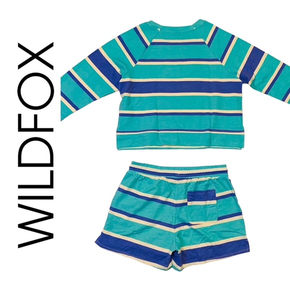 🔥SOLD🔥 WILDFOX Crew Neck Top and Bottoms Blue Striped Pajamas Set Size Small - Picture 6 of 9